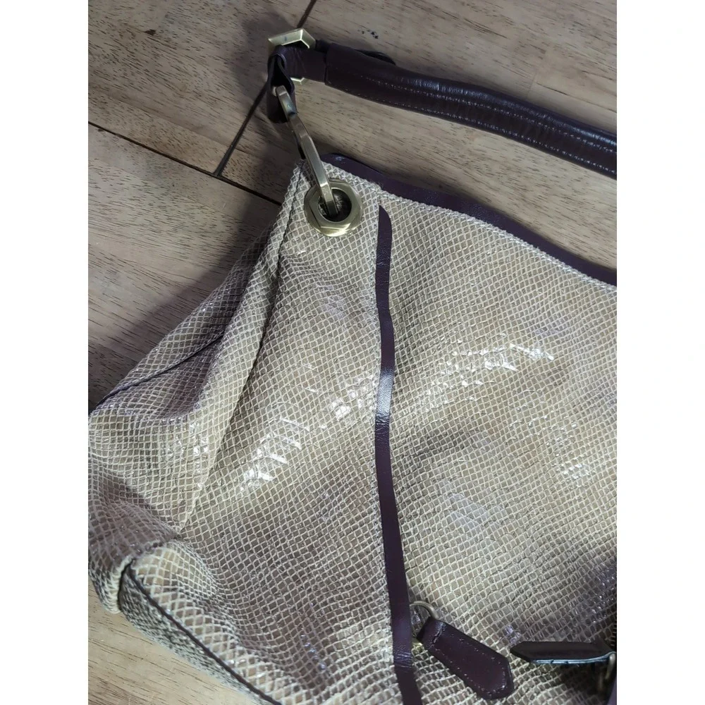 orYANY Tan Leather Snakesking Embossed Zipper Pockets Hobo Shoulder Bag -LN‎